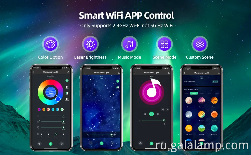 Aurora Star Projector Galaxy Projector Lights для спальни, Wi -Fi Heampula Proctor Proctor Night Light с музыкальной динамикой